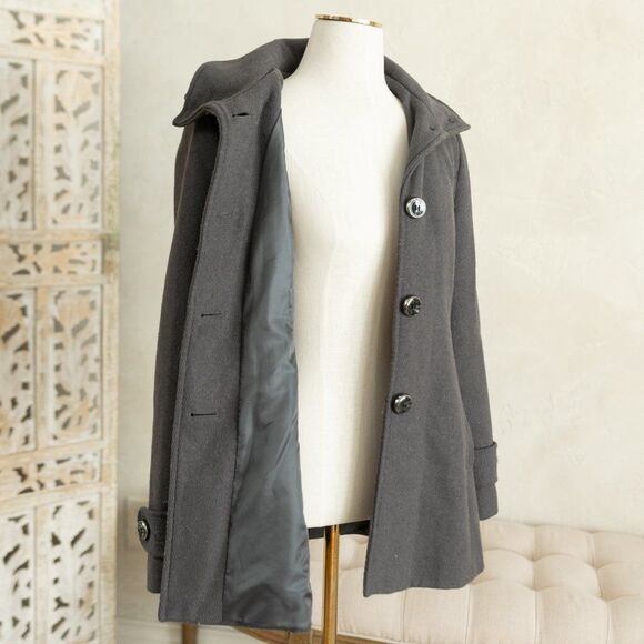 Women's Gray Kenneth Cole‎ Hooded Wool Blend Pea Coat size 6 - Picture 5 of 12
